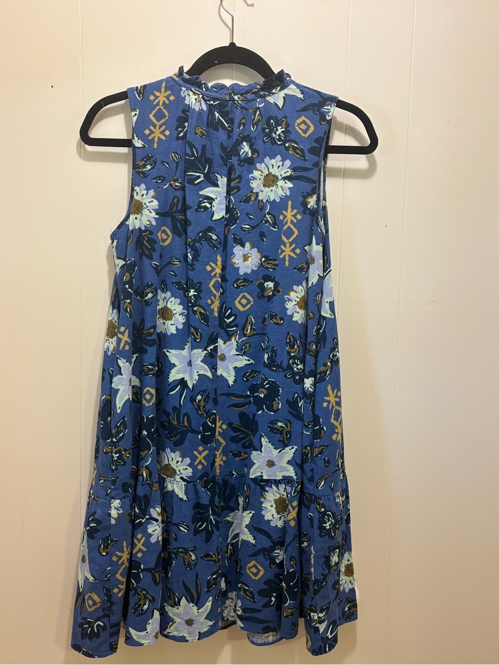 Sonoma Blue Floral Linen Blend Tiered Mini Dress Petite Medium PM - Picture 4 of 9